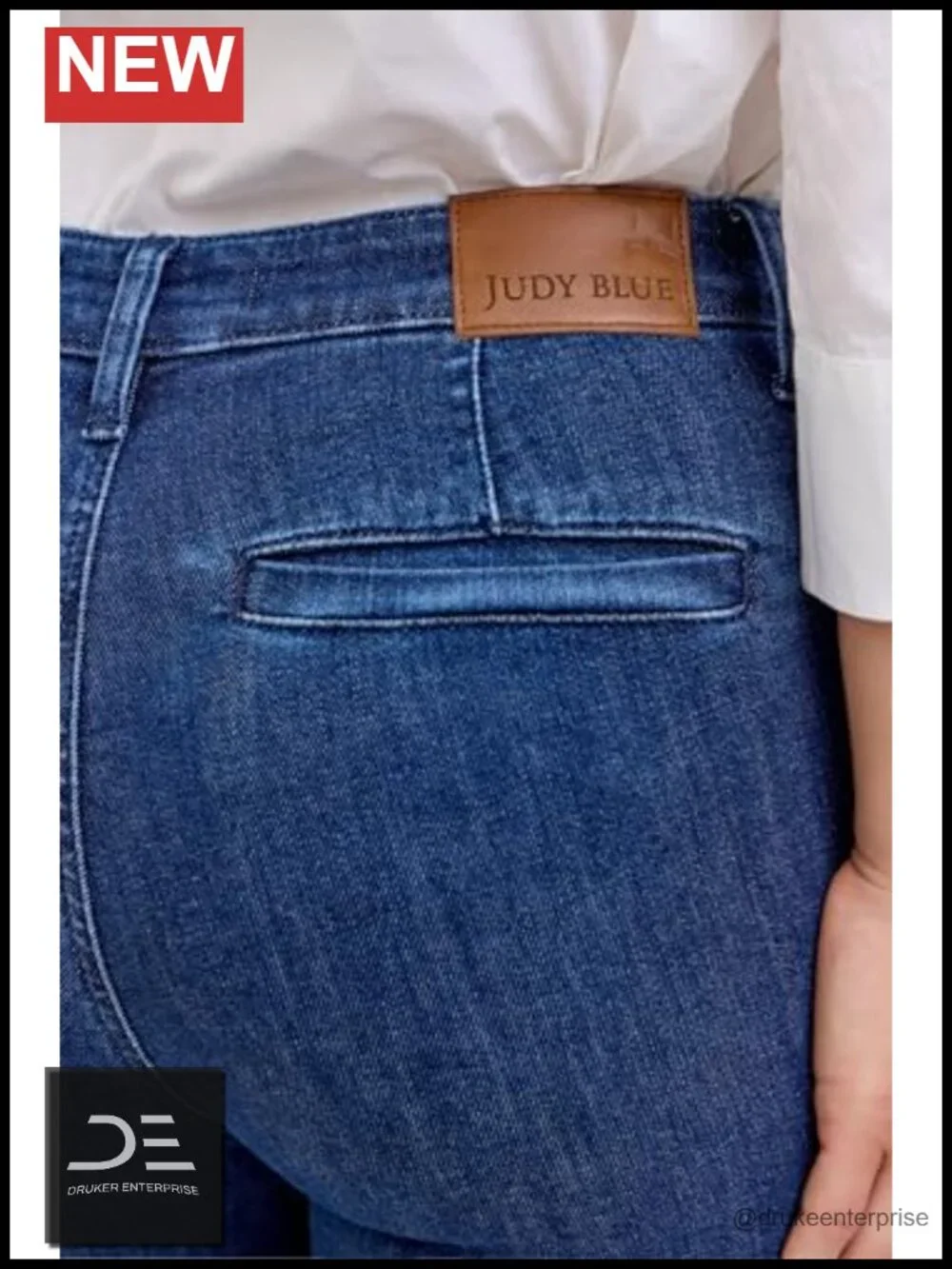 High Rise Flare Leg Jeans with Patch Pockets Stretch Denim